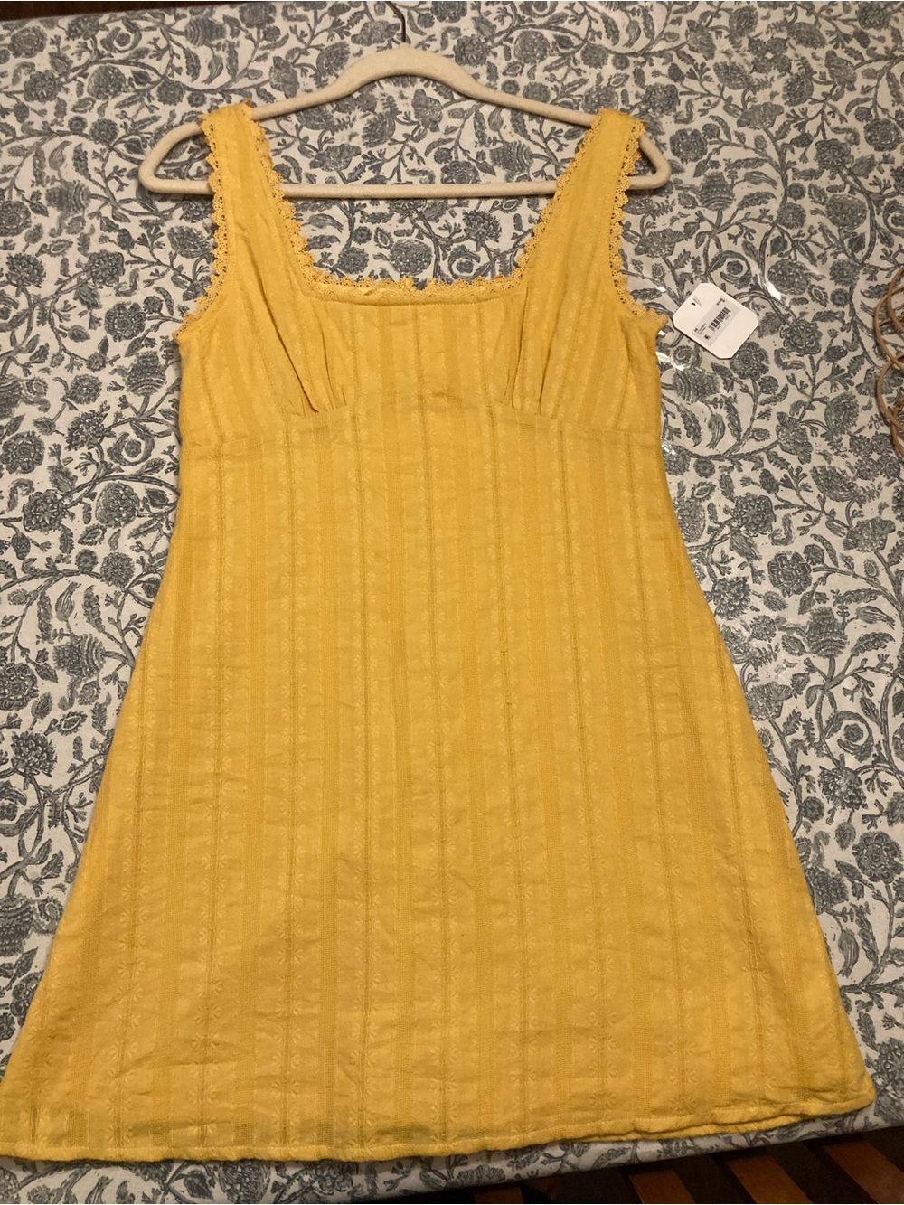 Altar'd State Mustard Yellow Lace-Trim Mini Dress